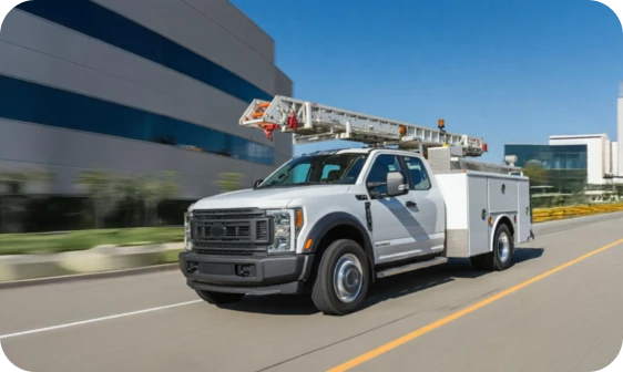 commercial field service crew on the road in their truck