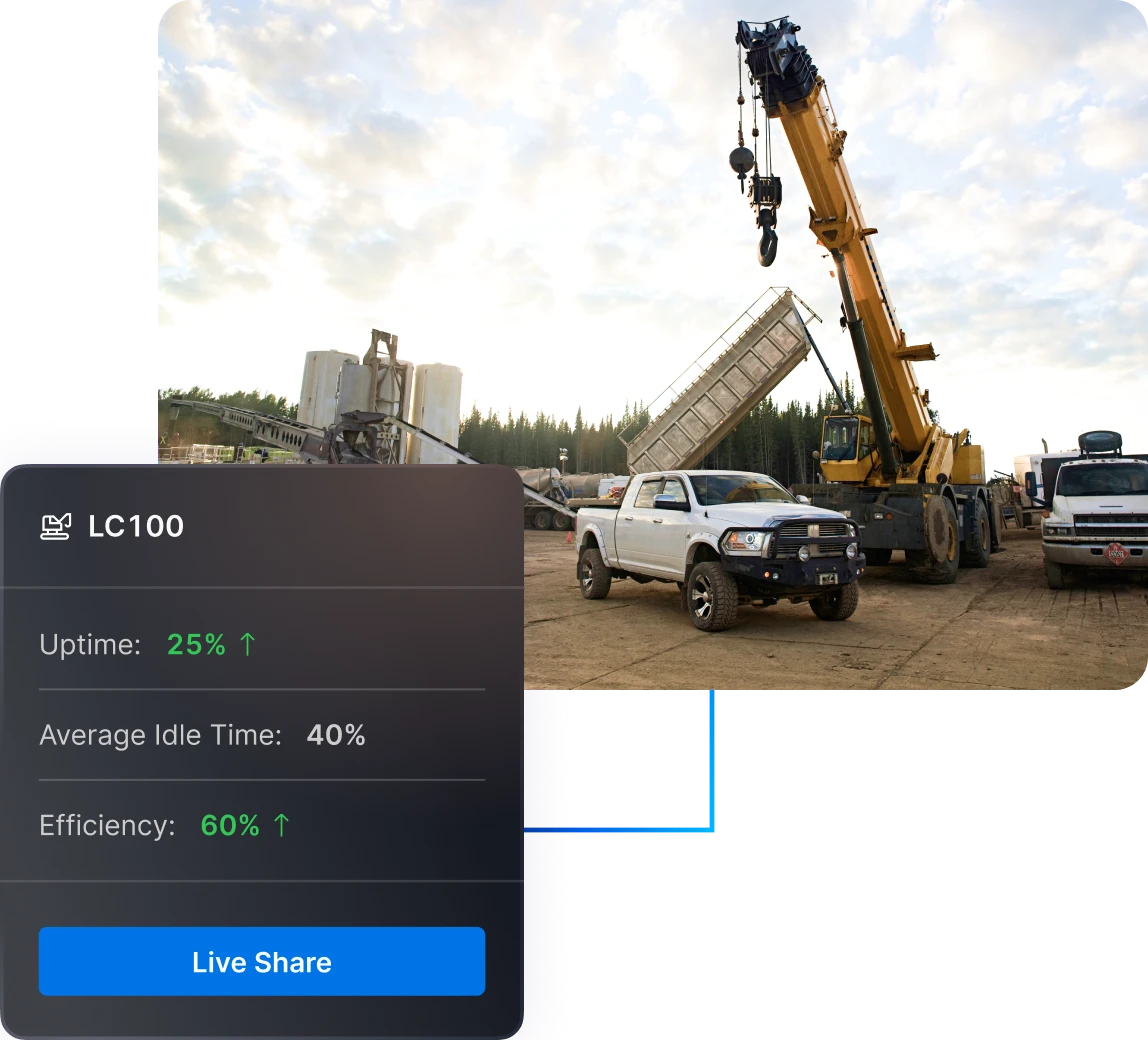 measuring efficiency of crane on construction site in motive app