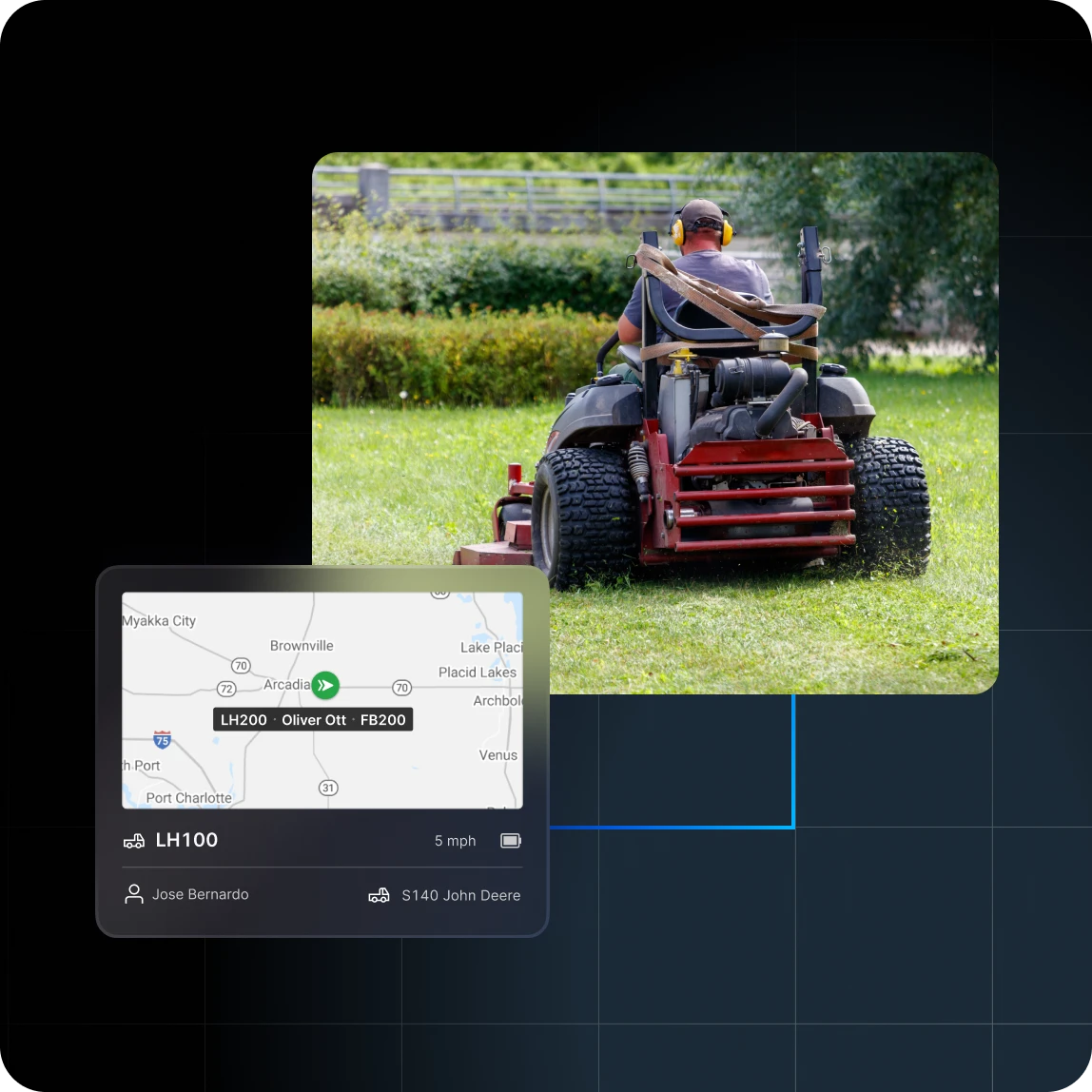 commercial landscaping equipment monitoring of mower in app