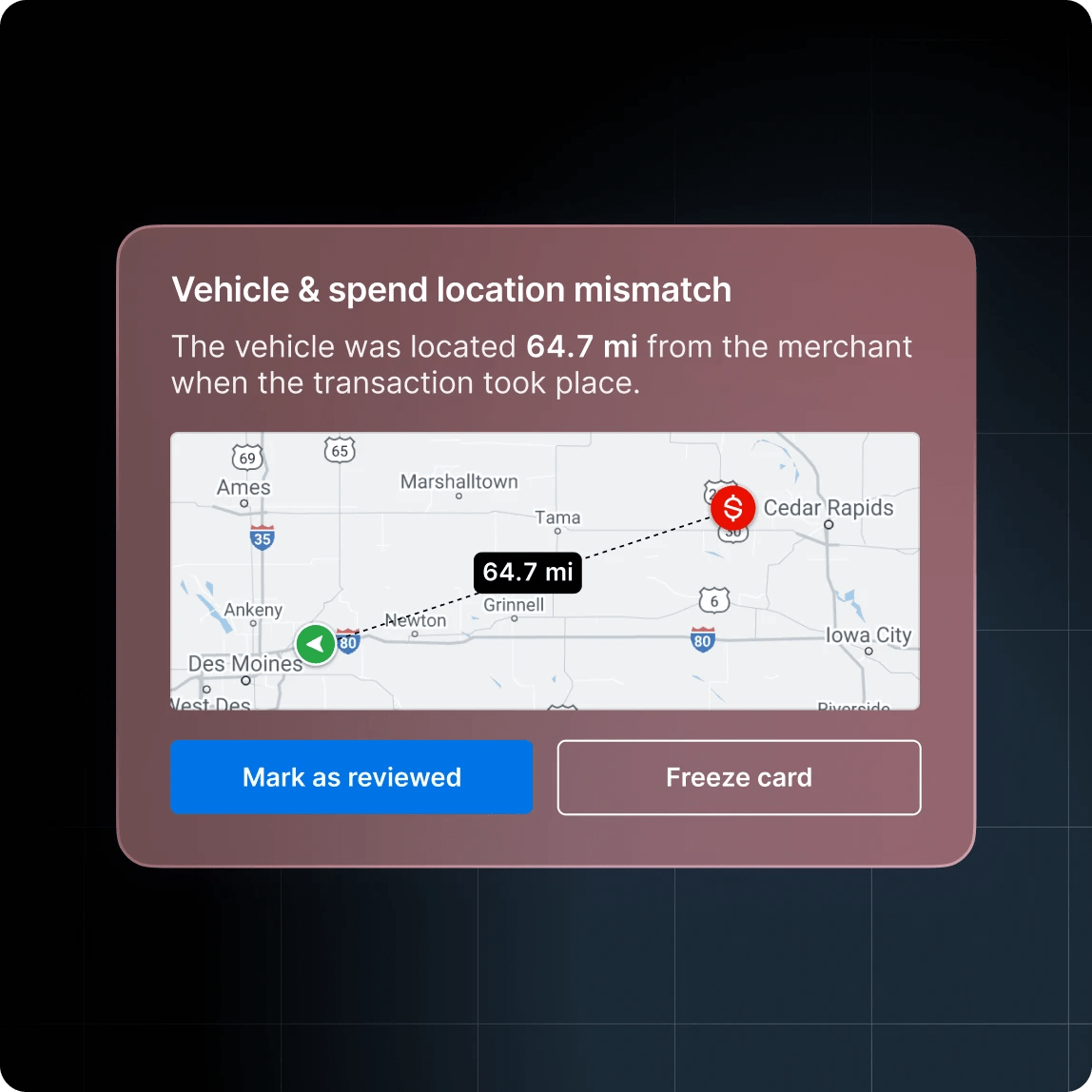 vehicle location tracking to prevent fuel card fraud