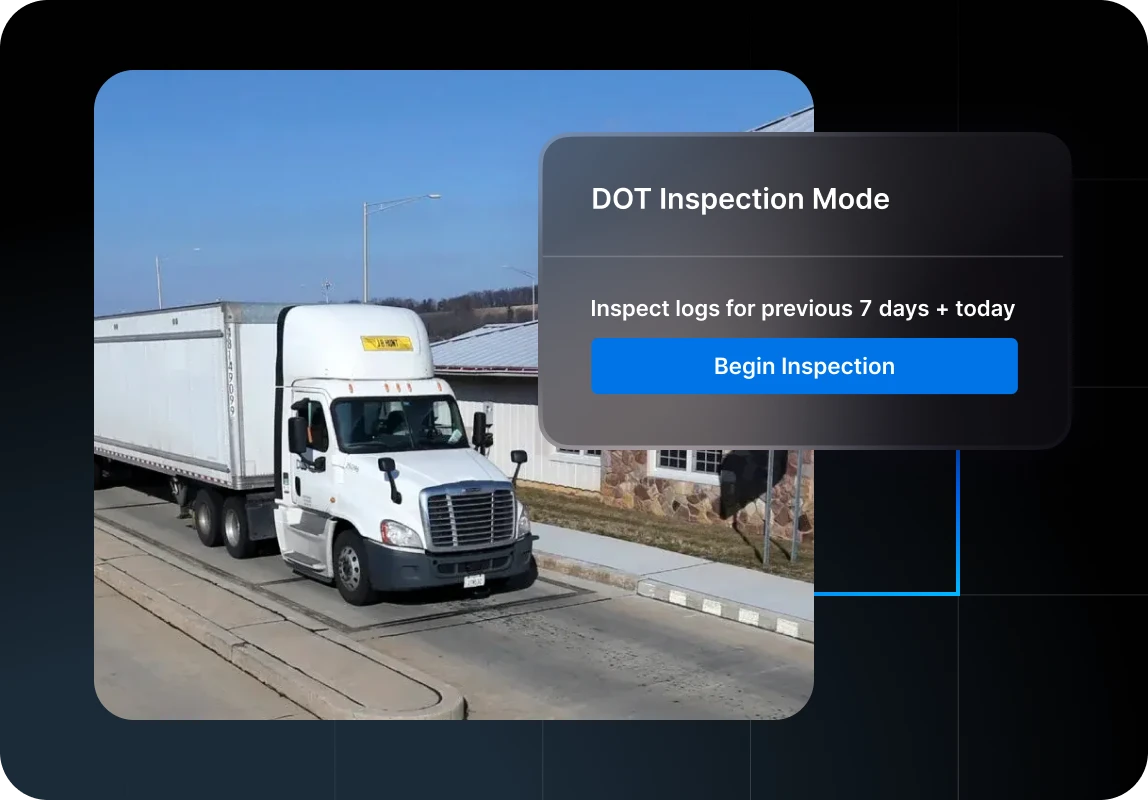 Freight truck in weighing station, with DOT Inspection Mode in app