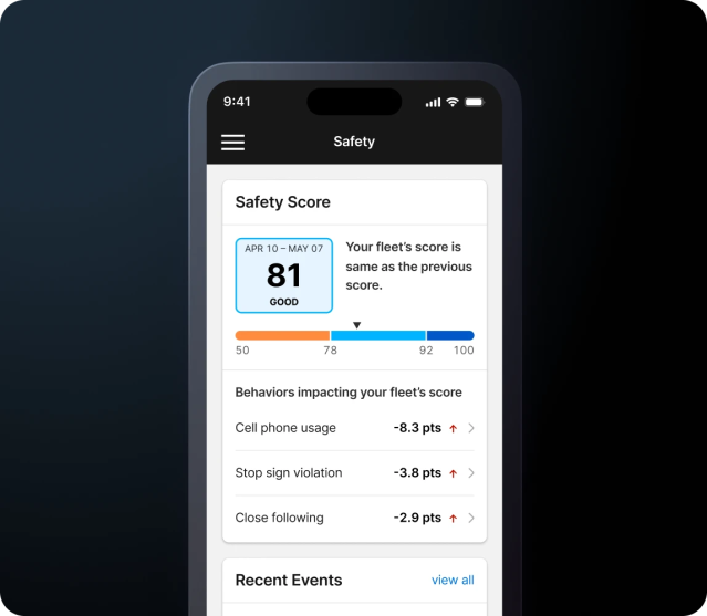 fleet app showing safety score