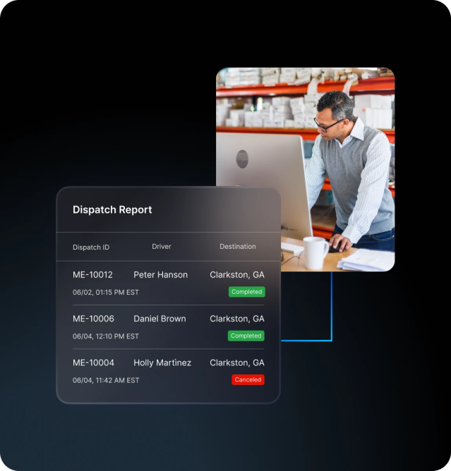 dispatch report screen in motive app