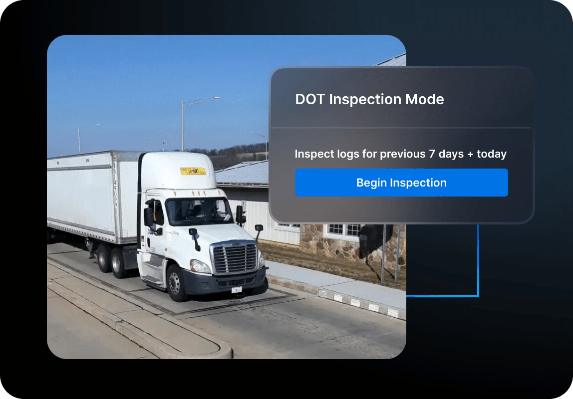 Freight truck in weighing station, with DOT Inspection Mode in app