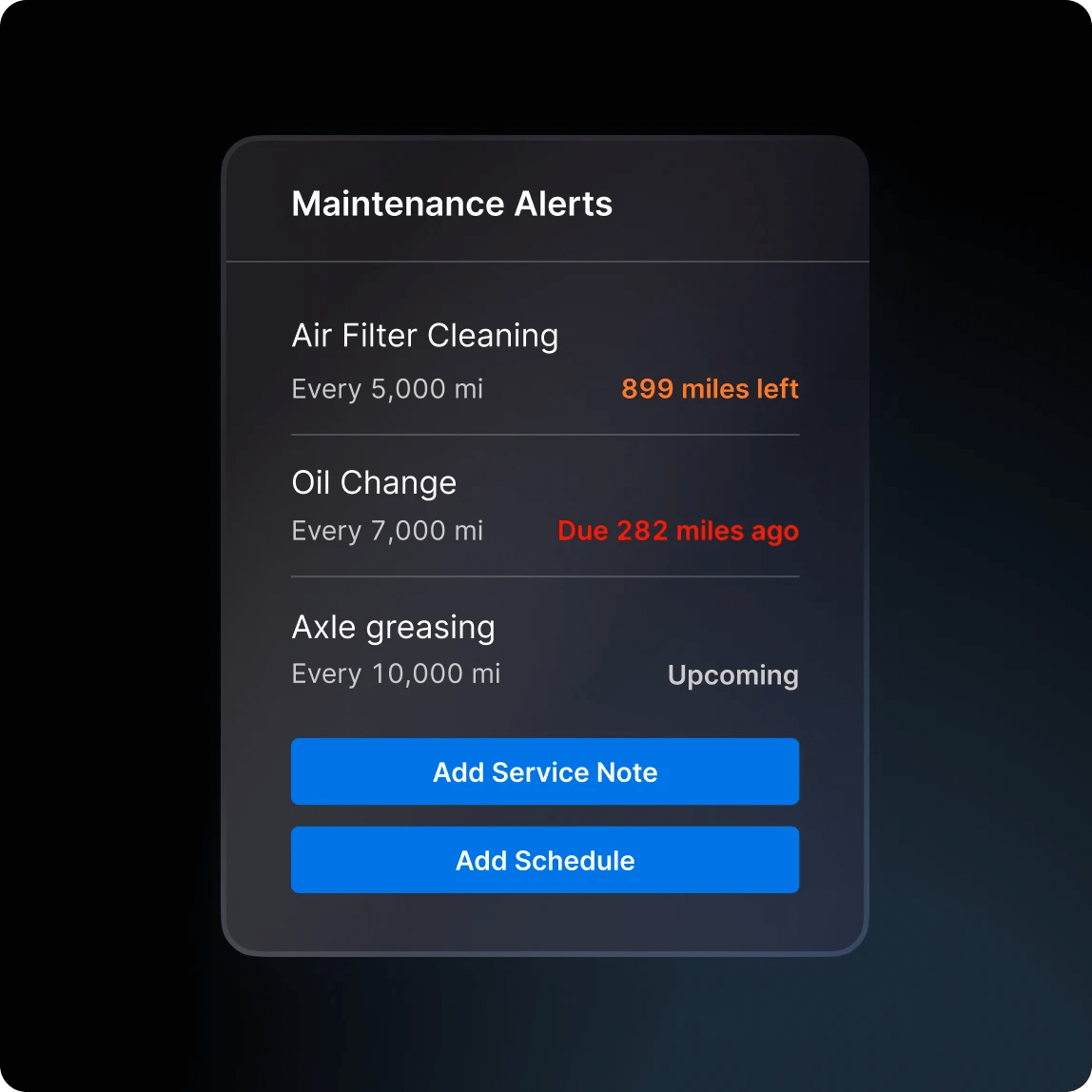 vehicle and equipment maintenance alerts