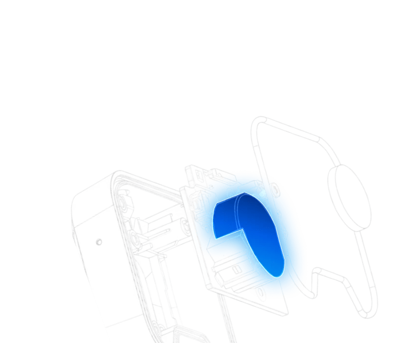 Exploded view of Motive Beacon showing internal components and replaceable battery location