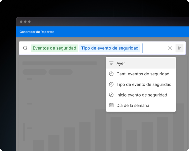 generador de reportes filtrando eventos de seguridad en Motive Analytics
