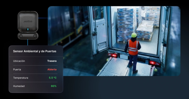 El Sensor Ambiental y de Puertas de Motive controla de forma remota la temperatura, humedad y apertura de puertas con funcionalidades unificadas de monitoreo de contenedores refrigerados y seguridad de mercancía en tiempo real.