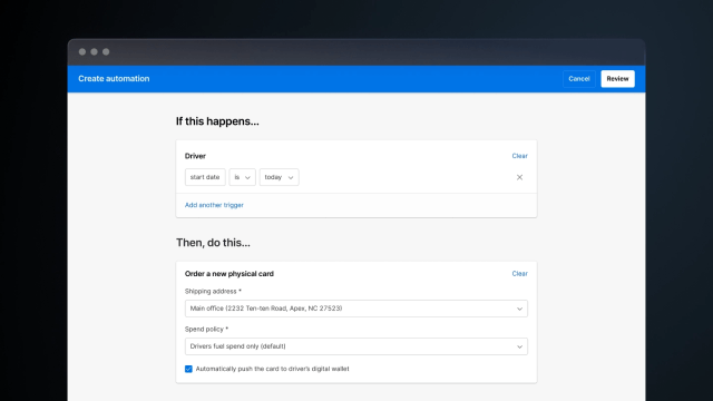 Instant card issuance screen in Motive Automations.