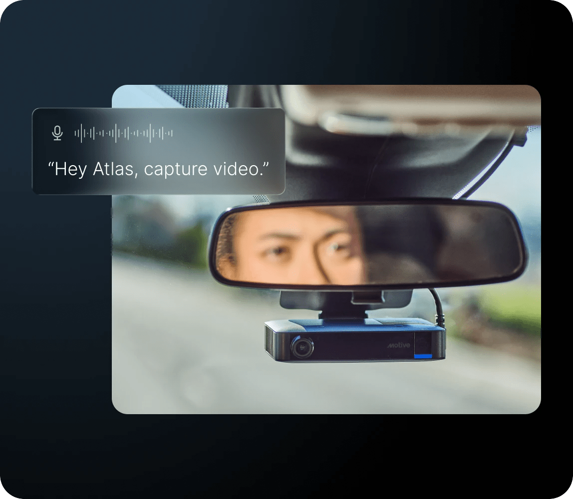 Driver using Atlas AI voice assistant to activate dash cam video capture by voice