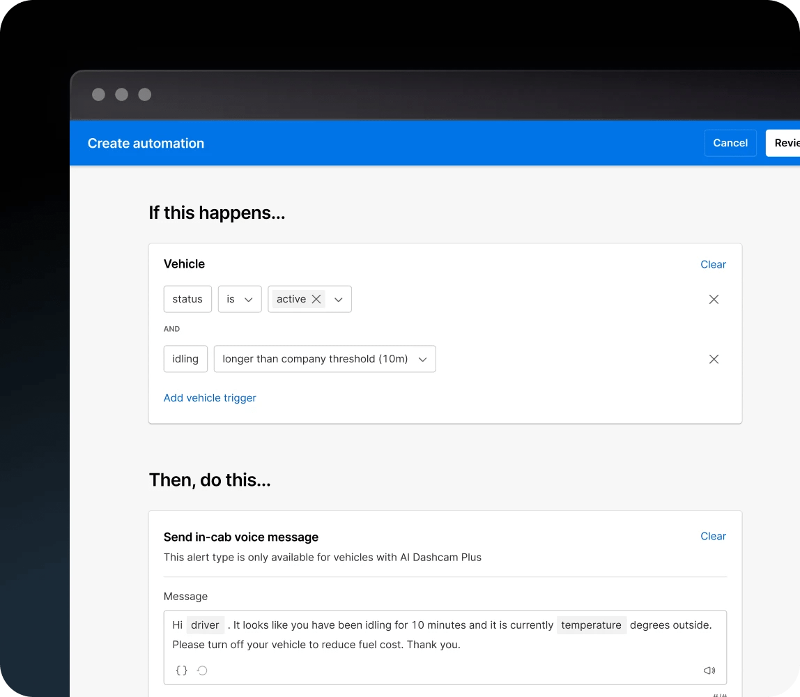 Automation workflow interface displaying voice message alert set up