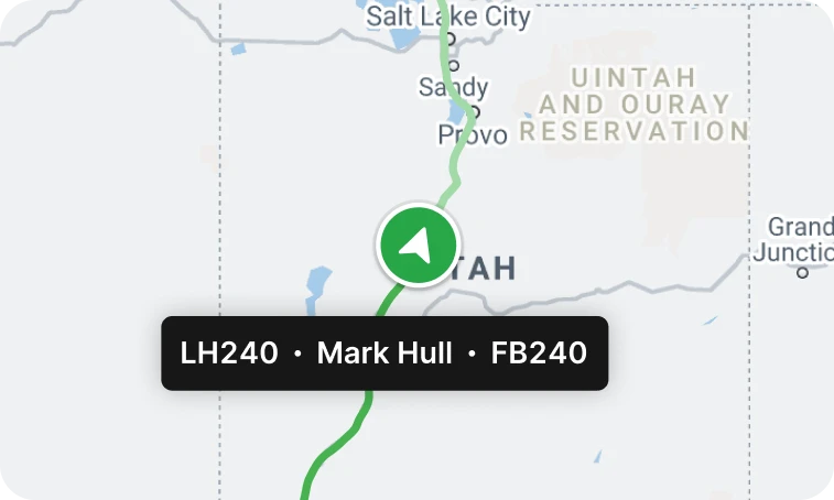 Motive GPS tracking UI with live vehicle location and identifiers