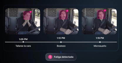 Detecta la fatiga de los operadores de forma temprana y evita colisiones con la funcionalidad Detección de Fatiga impulsada por IA.