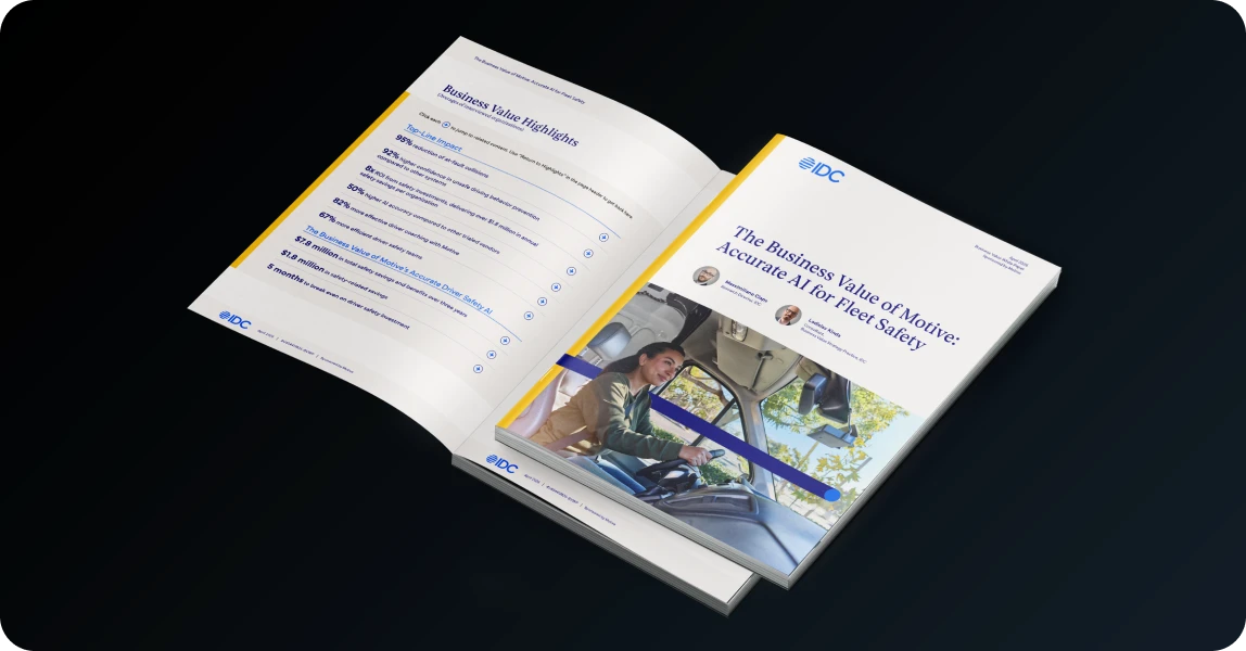International Data Corporation (IDC) white paper on "The Business Value of Motive: Accurate AI for Fleet Safety" featuring Motive business value highlights