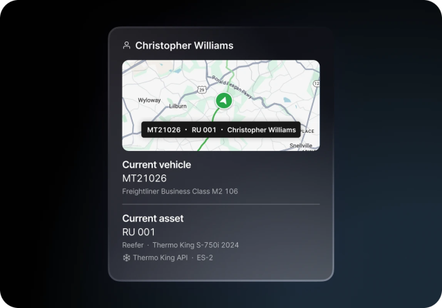 reefer asset monitoring showing map and location of reefer and vehicle