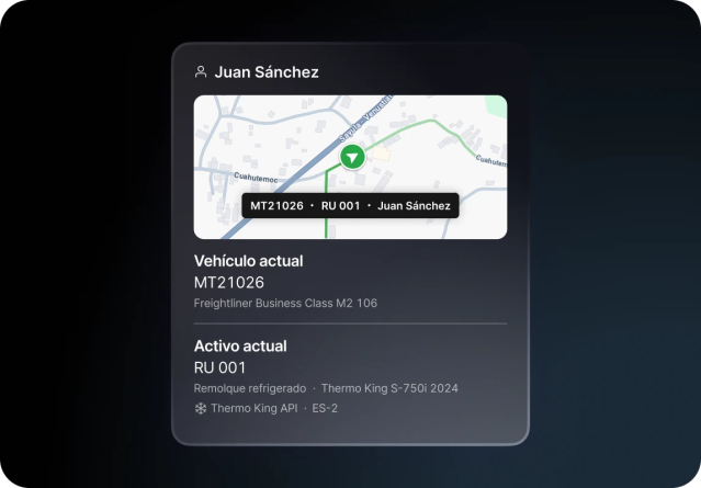 Monitoreo de activos refrigerados mostrando el mapa y la ubicación del reefer y del vehículo