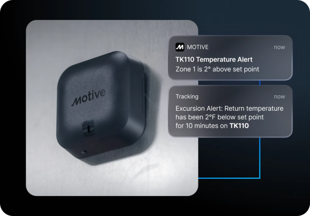 photo of motive environmental sensor showing temperature alert above threshold