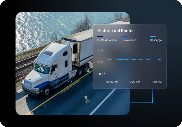 Foto de un tractocamión en la carretera monitoreando las condiciones de temperatura en el remolque refrigerado