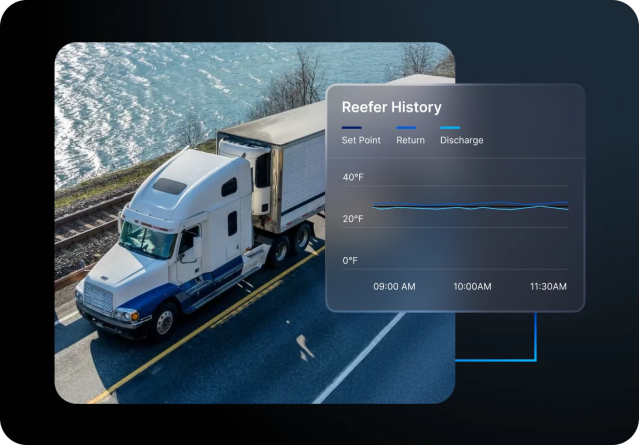 picture of semi truck on road monitoring temperature conditions in reefer trailer