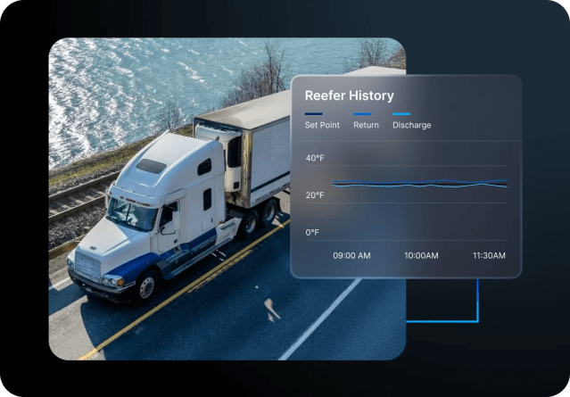 picture of semi truck on road monitoring temperature conditions in reefer trailer