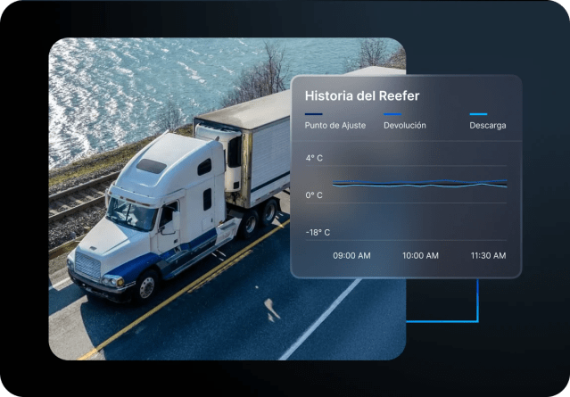 Foto de un tractocamión en la carretera monitoreando las condiciones de temperatura en el remolque refrigerado