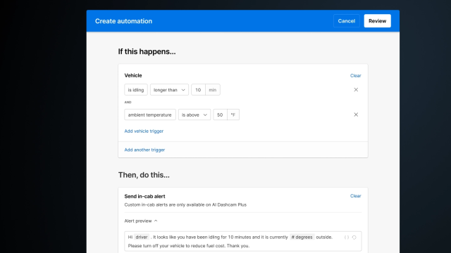 Motive Automation creation screen to build proactive fleet operations in the platform.