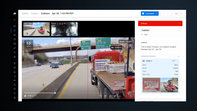 Learn how Automated License Plate Recognition (ALPR) in the Motive AI Dashcam Plus helps capture critical evidence, resolve incidents faster, exonerate drivers, and control costs.