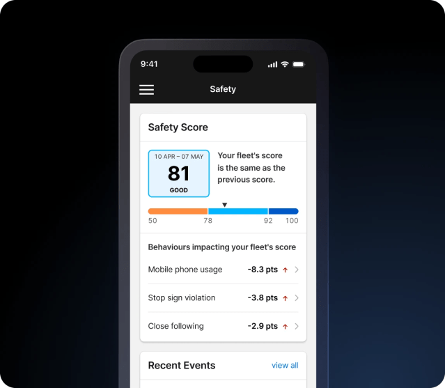 fleet app showing safety score
