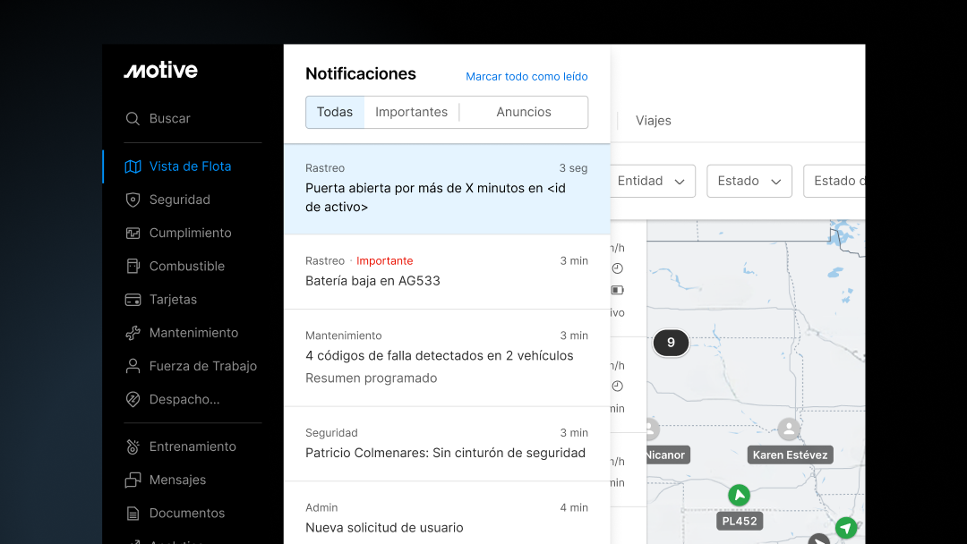 Elimina el ruido y detecta el robo de carga más rápido con las alertas de apertura de puertas.