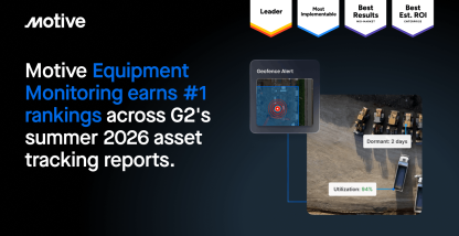 Motive Equipment Monitoring earns #1 rankings across G2’s summer 2026 asset tracking reports.