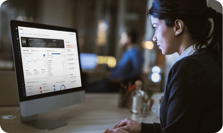 fleet manager viewing the Motive fleet management dashboard on a desktop computer.