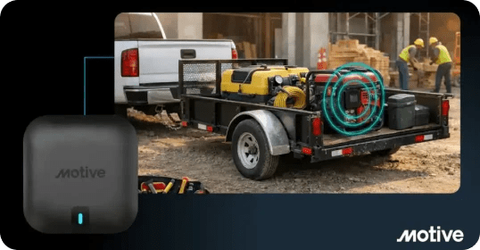 trailer loaded with equipment and tools equipped with Motive Beacon asset tracking device
