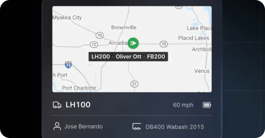 gps fleet tracking view showing live location, speed, driver name, and vehicle details