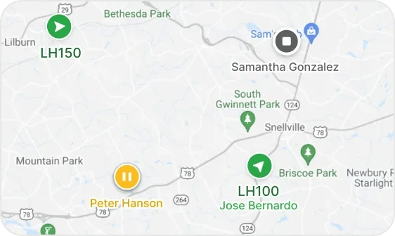vehicles and assets tracked on a map