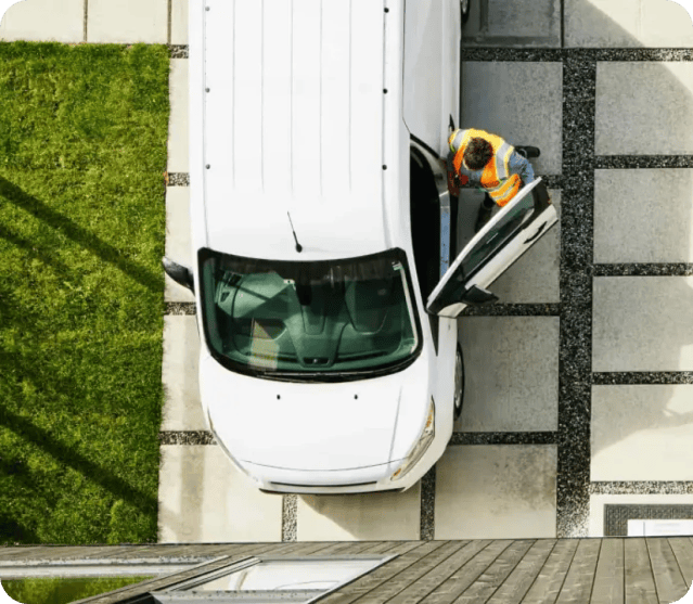 delivery driver entering his vehicle