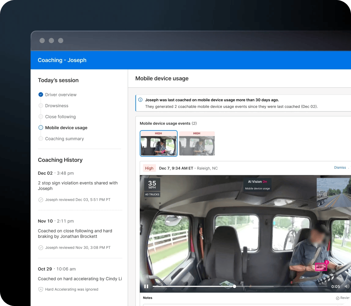driver coaching for mobile device usage
