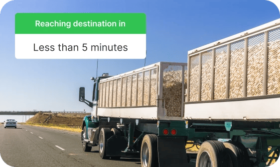 truck on a highway with a UI of ETA showing of less than 5 minutes