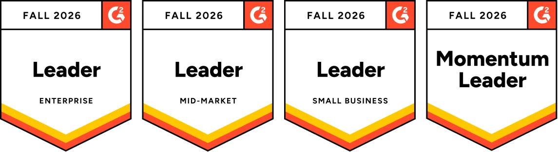 Motive wins G2 Fall 2026 Leader for enterprise badge, G2 Fall 2026 Leader for mid-market badge, G2 Fall 2026 Leader for Small Business badge, and G2 Fall 2026 Momentum Leader badge