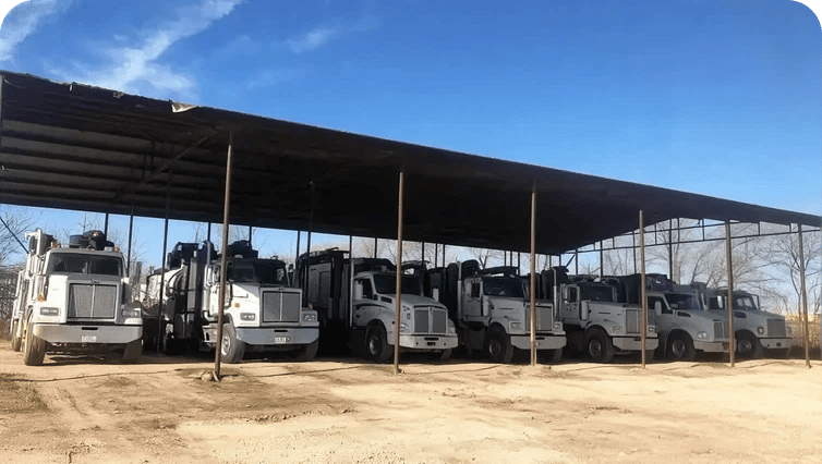 row of parked trucks