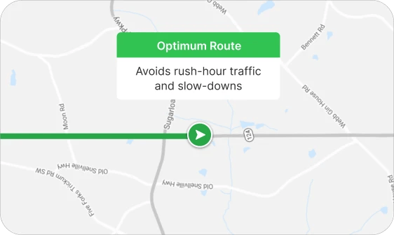 map showing optimized route