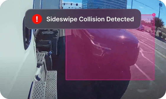 car sidewswiping truck with Sideswipe Collision Detected alert
